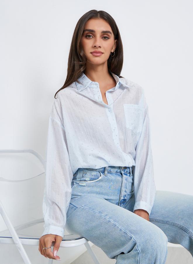 Styli Women Light Blue Long Sleeve Oversized Shirt - Image 1