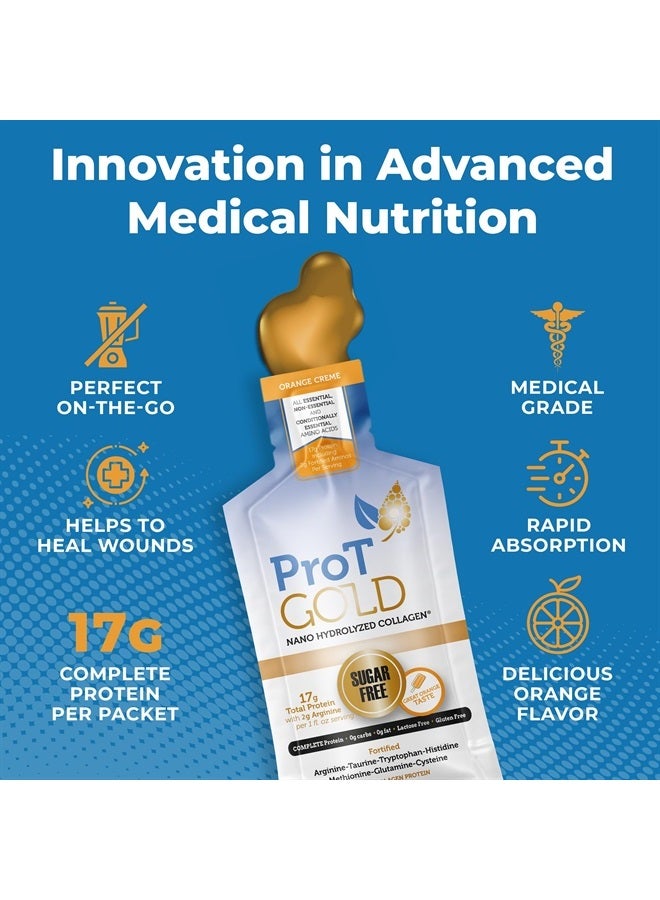 ProT Gold Liquid Collagen Protein Shot, 17g Clear Protein Nano-Hydrolyzed Grass Fed Collagen, 2g Arginine for Wound Support, Gluten Free, Sugar Free, 0g Carbs, Orange Creme, 1 fl oz, 24 Pack - Image 2