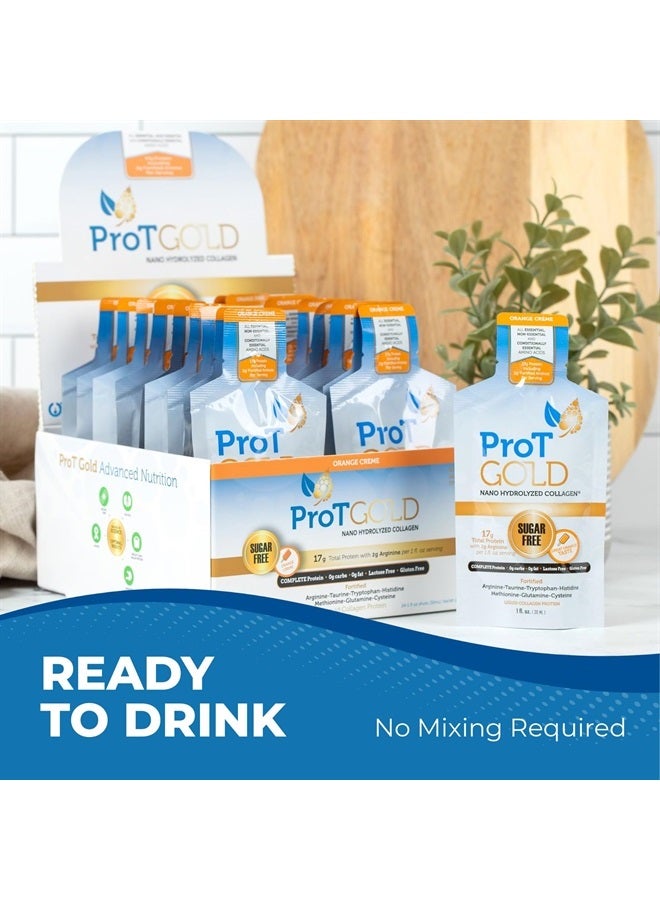ProT Gold Liquid Collagen Protein Shot, 17g Clear Protein Nano-Hydrolyzed Grass Fed Collagen, 2g Arginine for Wound Support, Gluten Free, Sugar Free, 0g Carbs, Orange Creme, 1 fl oz, 24 Pack - Image 4