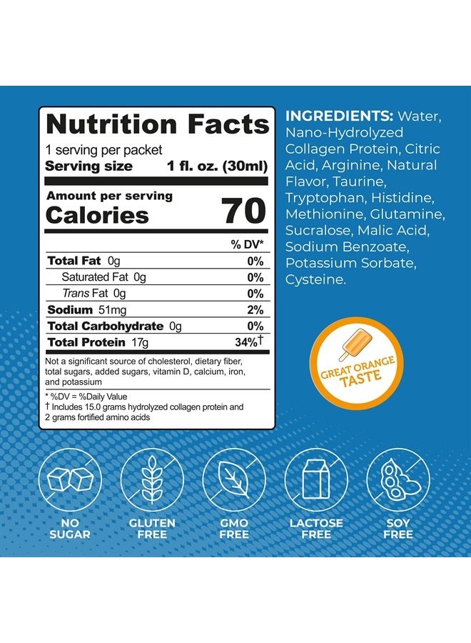 ProT Gold Liquid Collagen Protein Shot, 17g Clear Protein Nano-Hydrolyzed Grass Fed Collagen, 2g Arginine for Wound Support, Gluten Free, Sugar Free, 0g Carbs, Orange Creme, 1 fl oz, 24 Pack - Image 3