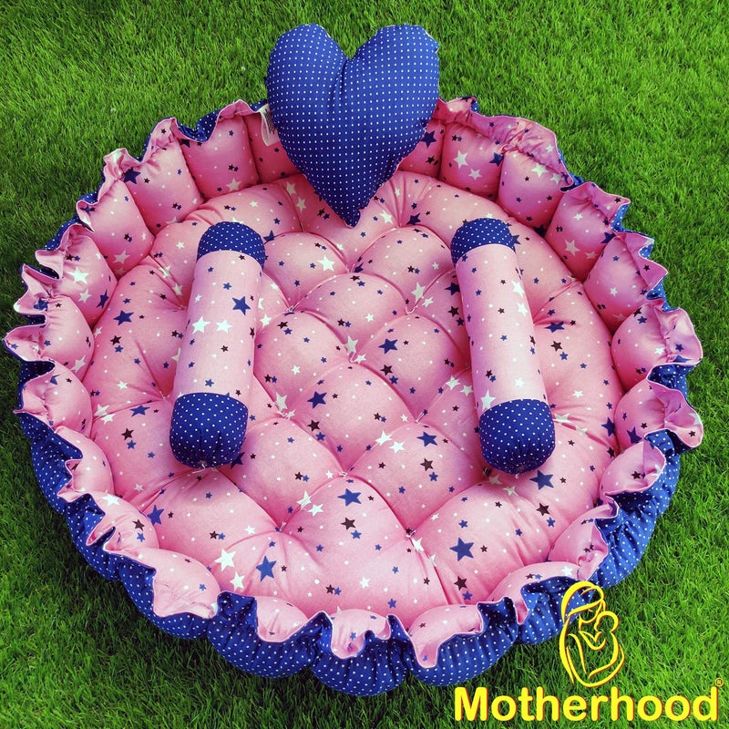 MOTHERHOOD MOTHERHOOD Round Baby Tub Bed 3 Baby Pillow Luxury Baby Mattress Bed Sleeper Bedding Set coSleeper Safe Cotton Fabric with RFilled UltraSoft Comfortable for Newborn to ToddlersPink - Image 2