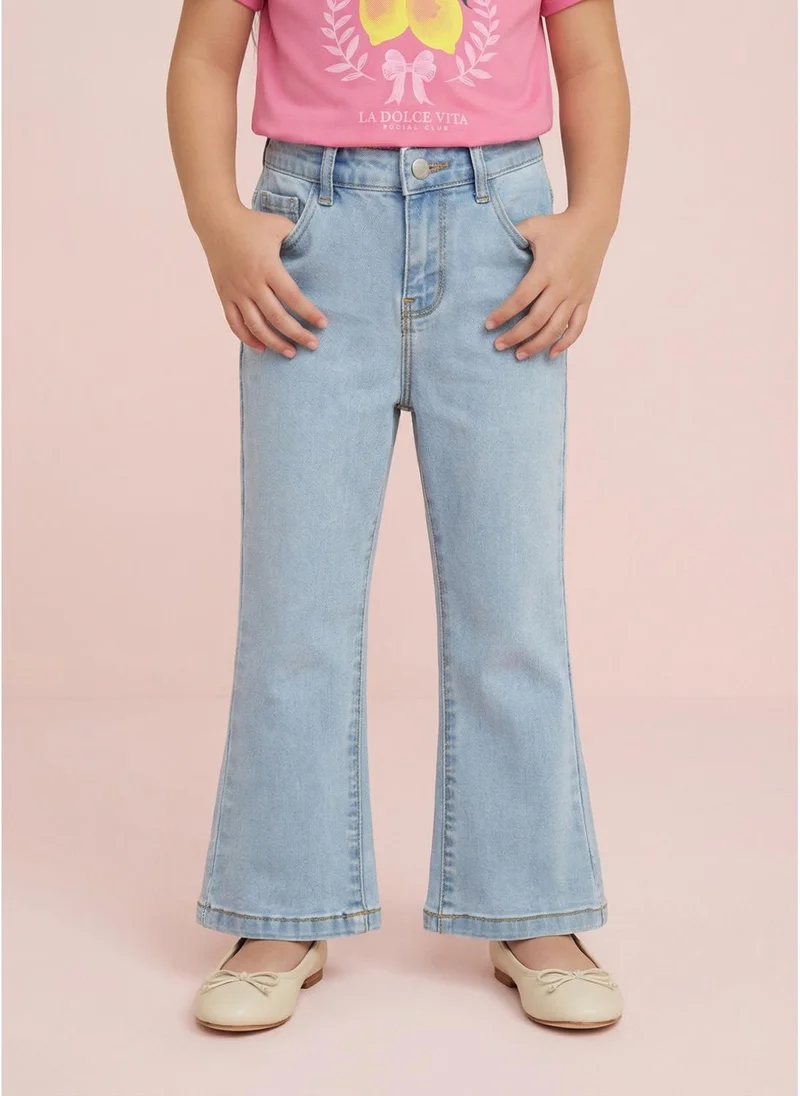 نوتيناتي Nautinati  Girls' 100% Cotton Stretchable Bootcut Ice-blue Wash Essentials Jeans