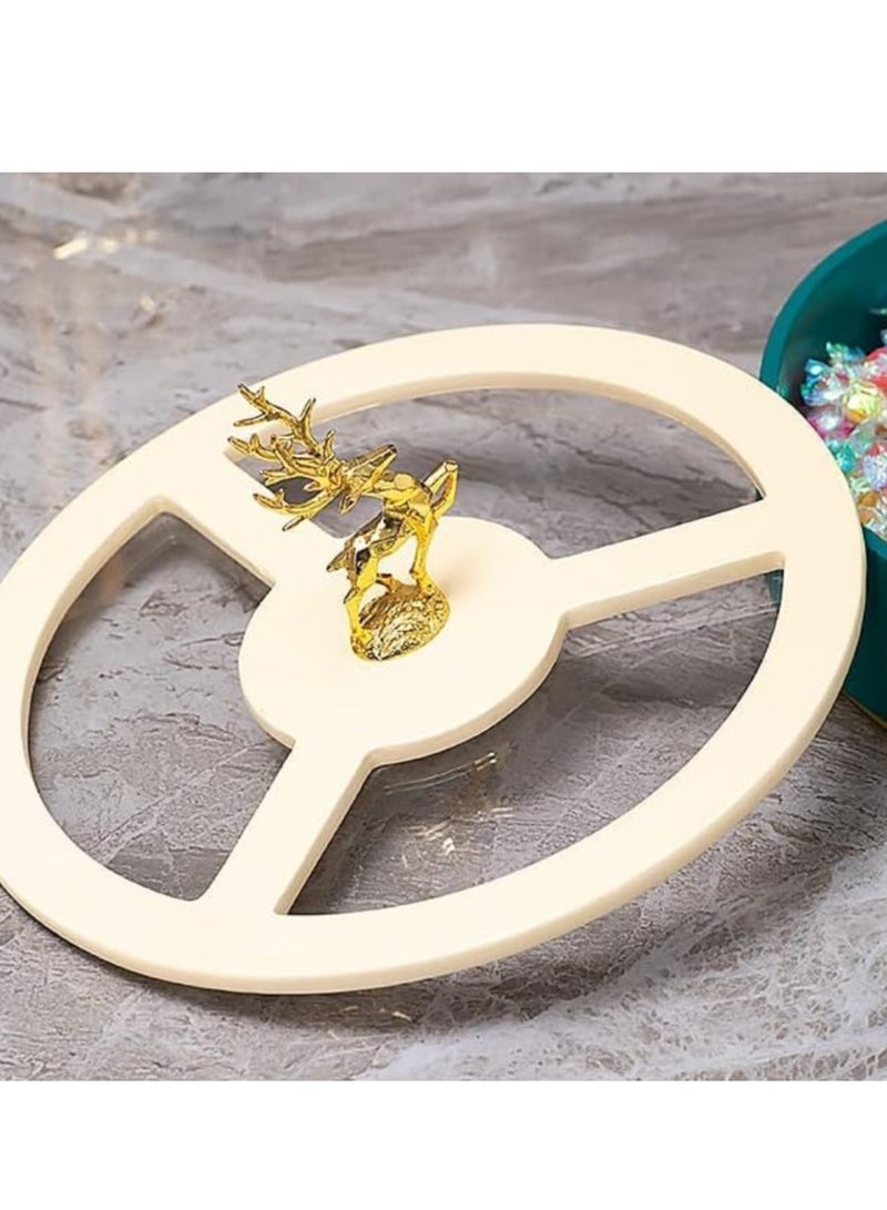 Elegant dried fruits/ nuts resin serving rotating tray ( The Golden Deer ) (Creamy/Dolphin grey) - Image 4