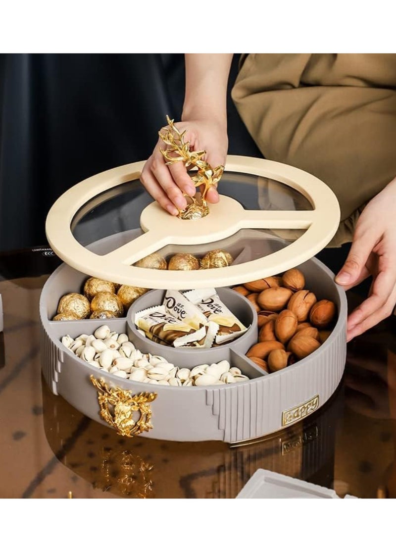 Elegant dried fruits/ nuts resin serving rotating tray ( The Golden Deer ) (Creamy/Dolphin grey) - Image 2