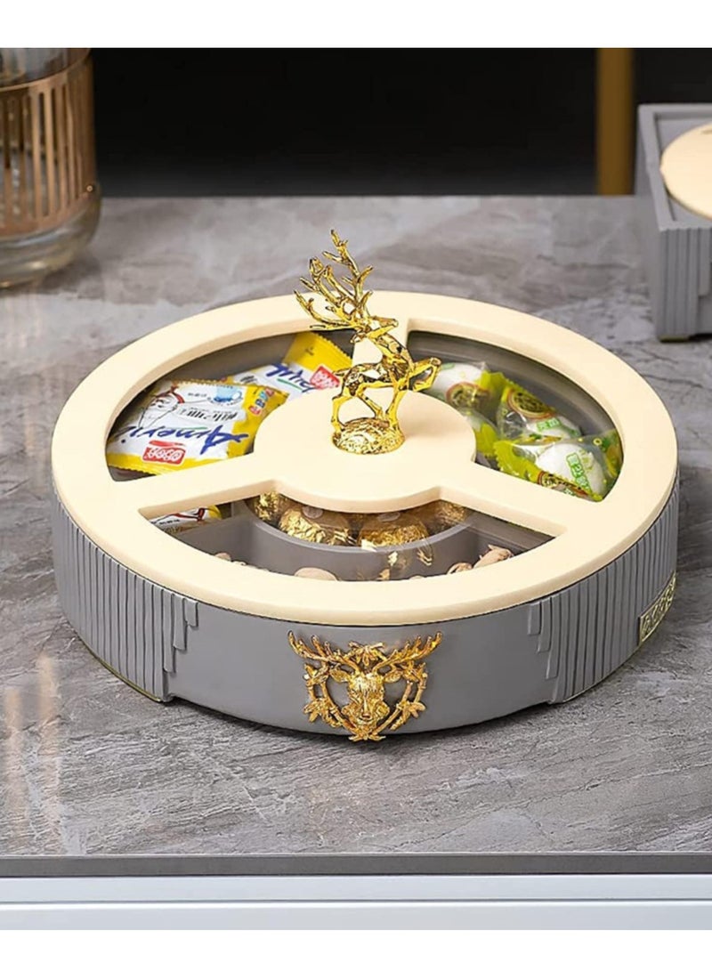 Elegant dried fruits/ nuts resin serving rotating tray ( The Golden Deer ) (Creamy/Dolphin grey) - Image 1