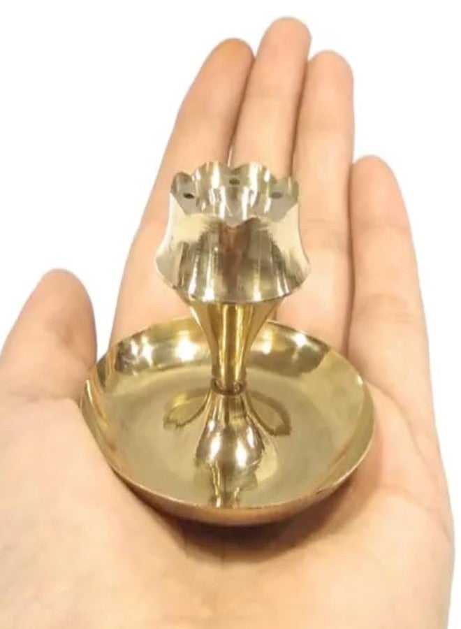Aditri Creation Brass Incense Holder Lotus Stick Incense Burner and Cone Holder with Ash Catcher Agarbatti Stand Artistic Lotus Plate Tray for Pooja Indian Traditional Festival New year Decorations(Size:-4")(Golden) - Image 2