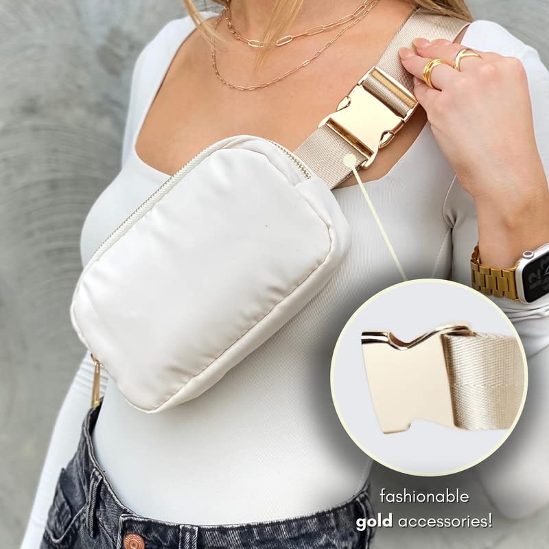 CITRUSY Boutique Belt Bag | Crossbody Fanny Pack for Women Fashionable Cute Mini Everywhere Bum Hip Waist Small Fashion Travel Chest Gold Accessories Adjustable Extended Strap Cream - Image 2