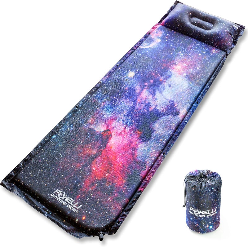 Foxelli Foxelli Self Inflating Sleeping Pad for Camping Backpacking Hiking Insulated Foam Lightweight Camping Mat Inflatable Camp Mattress with Pillow - Image 1