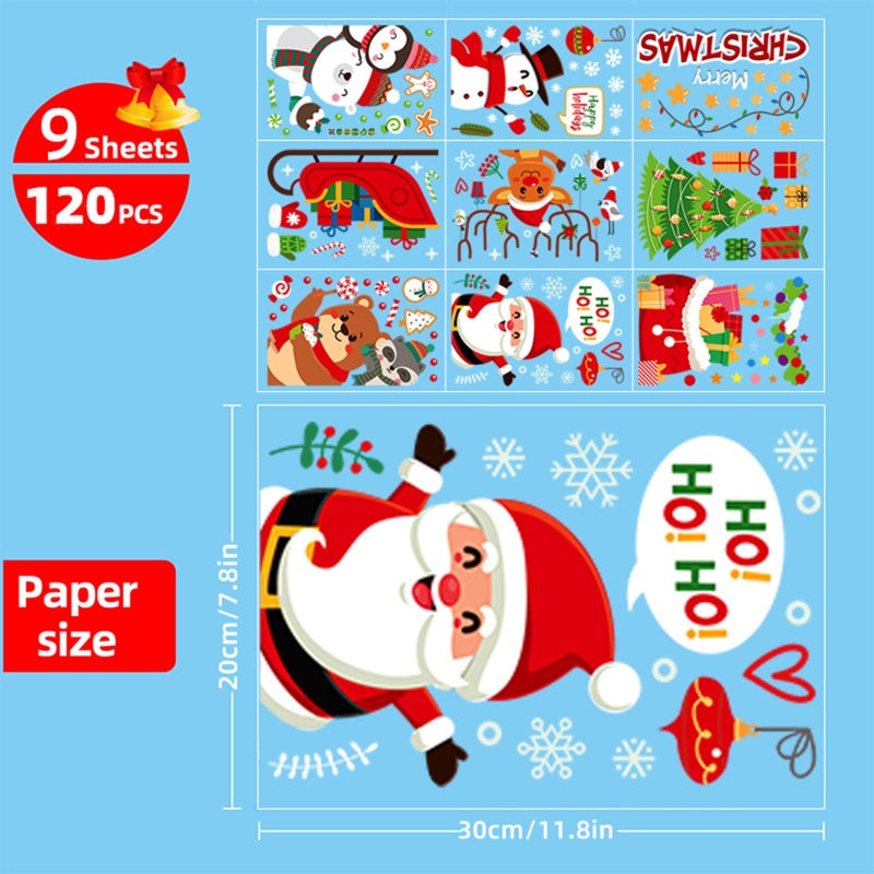 Niviy 120PCS Christmas Window Clings Stickers for Glass  Snowflake Decorations for Indoor and Outdoor Xmas Decals Decorations for Home Deer Santa Claus and Snowflake - Image 3