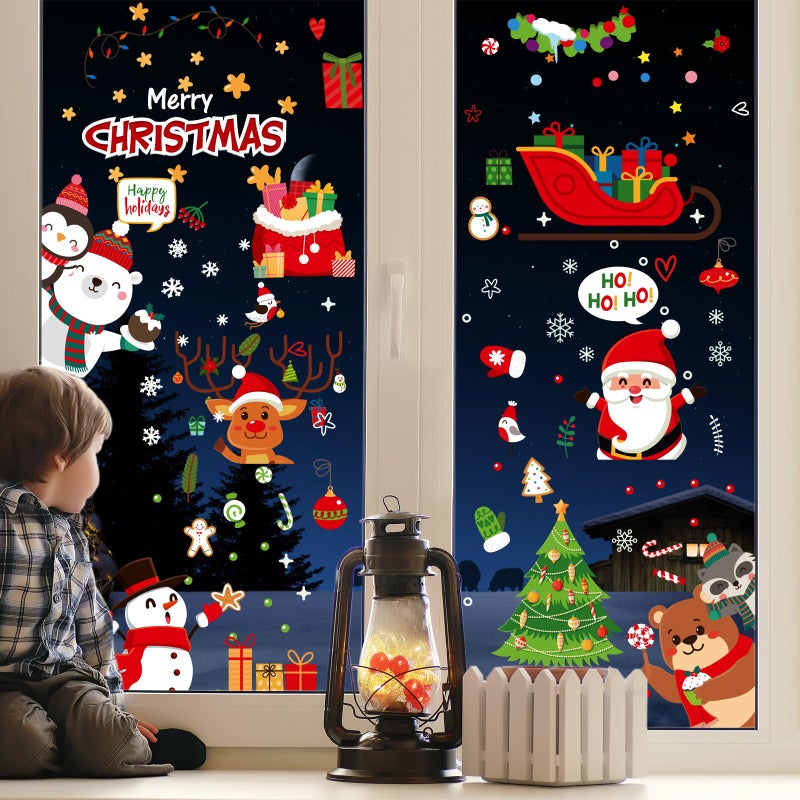 Niviy 120PCS Christmas Window Clings Stickers for Glass  Snowflake Decorations for Indoor and Outdoor Xmas Decals Decorations for Home Deer Santa Claus and Snowflake - Image 1
