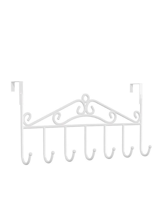 Over The Door Hook Coat Rack & Towel Rack - 7 Hooks, Bathroom Door Hooks, Clothes & Belt Hanger, White  - Image 1