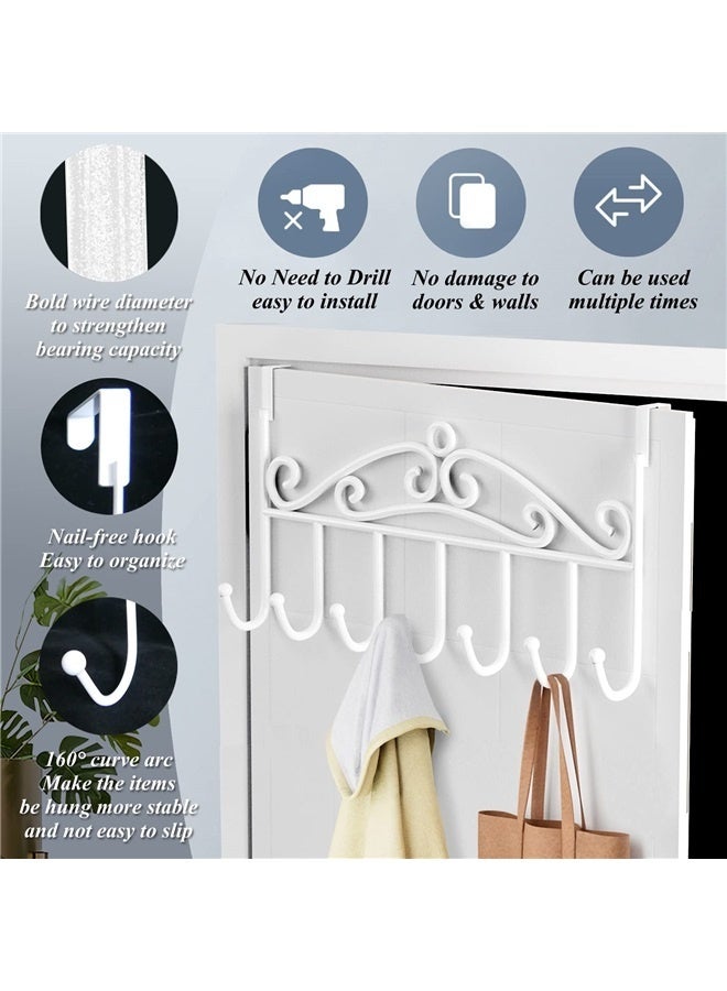 Over The Door Hook Coat Rack & Towel Rack - 7 Hooks, Bathroom Door Hooks, Clothes & Belt Hanger, White  - Image 4
