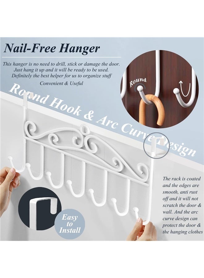 Over The Door Hook Coat Rack & Towel Rack - 7 Hooks, Bathroom Door Hooks, Clothes & Belt Hanger, White  - Image 5