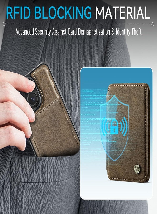 Usroom Compatible with Magsafe for iPhone 14 Wallet Case Magnetic Card Holder, RFID Blocking 2 in 1 Detachable Kickstand Shockproof Cover for Women Men, Brown - Image 3