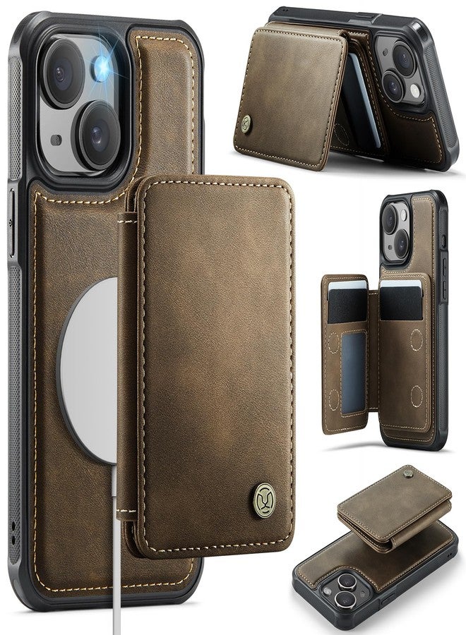 Usroom Compatible with Magsafe for iPhone 14 Wallet Case Magnetic Card Holder, RFID Blocking 2 in 1 Detachable Kickstand Shockproof Cover for Women Men, Brown - Image 1