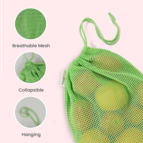 Fab Ellite Cotton Vegetable Storage Bags for Fridge | Pack of 18 Reusable Muslin Cloth Produce Pouches with Drawstrings for Sabji, Fruits & Grocery | (Beige & Green) - Image 5