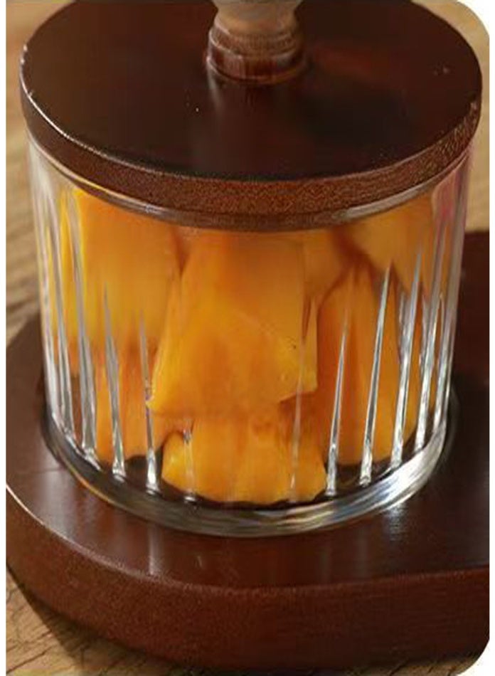 Large capacity glass grid fruit tray with wooden tray x 3-piece set, living room kitchen snacks, nuts, coffee beans storage jar, creative layered storage box - Image 2