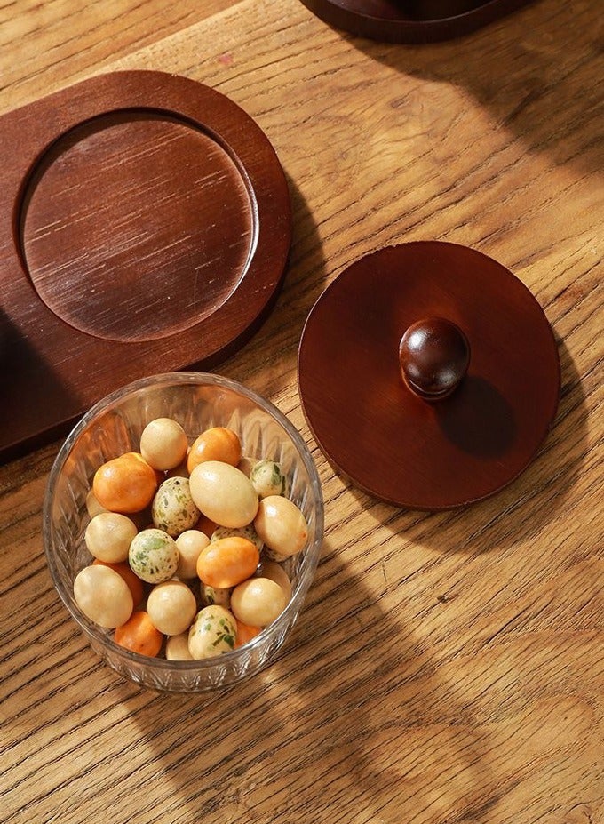 Large capacity glass grid fruit tray with wooden tray x 3-piece set, living room kitchen snacks, nuts, coffee beans storage jar, creative layered storage box - Image 3