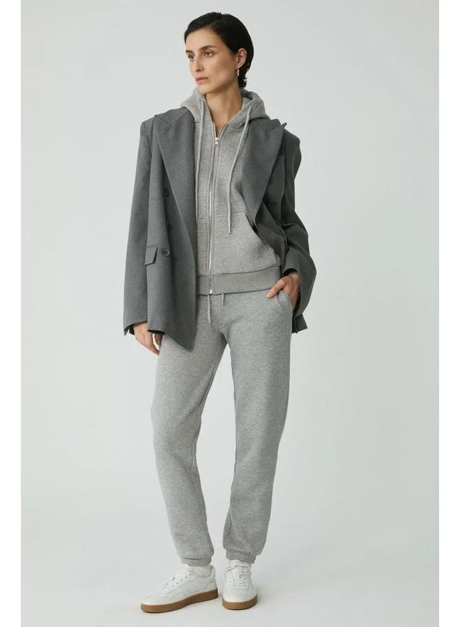 Ethiquet Candace Women's Cotton Sweatpants with Polo Collar, Elastic Waist and Corded Cuffed Relaxed Grey Melange.