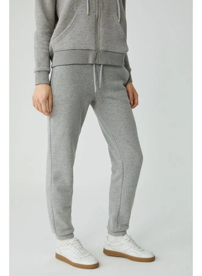 Ethiquet Candace Women's Cotton Sweatpants with Polo Collar, Elastic Waist and Corded Cuffed Relaxed Grey Melange.