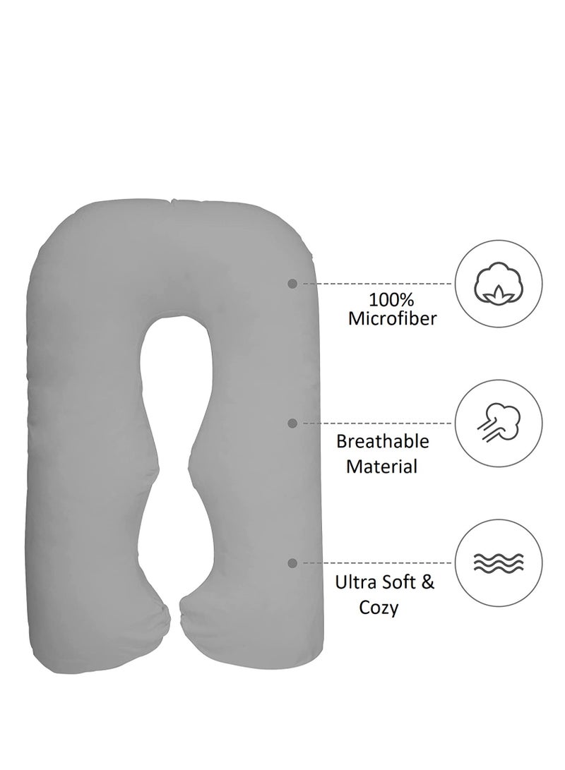 سليب نايت وسادة حمل وأمومة مريحة على شكل حرف U مع غطاء قابل للإزالة والغسل، وسادة حمل لدعم الجسم بالكامل للنوم، رمادي - Image 4