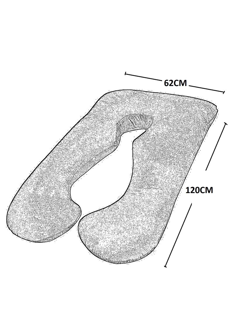 سليب نايت وسادة حمل وأمومة مريحة على شكل حرف U مع غطاء قابل للإزالة والغسل، وسادة حمل لدعم الجسم بالكامل للنوم، رمادي - Image 5