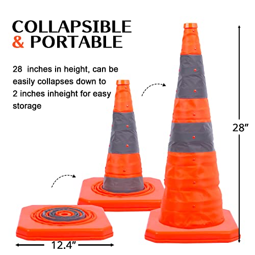 GUARDLEAD 28 inch Collapsible Traffic Cone with LED Light Safety Cones with Reflective Collars Multi Purpose Pop Up Extendable Road Safety Cone by GUARDLEAD - Image 3