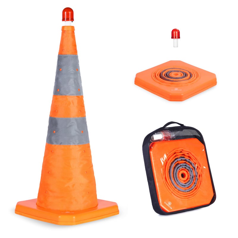 GUARDLEAD 28 inch Collapsible Traffic Cone with LED Light Safety Cones with Reflective Collars Multi Purpose Pop Up Extendable Road Safety Cone by GUARDLEAD - Image 2