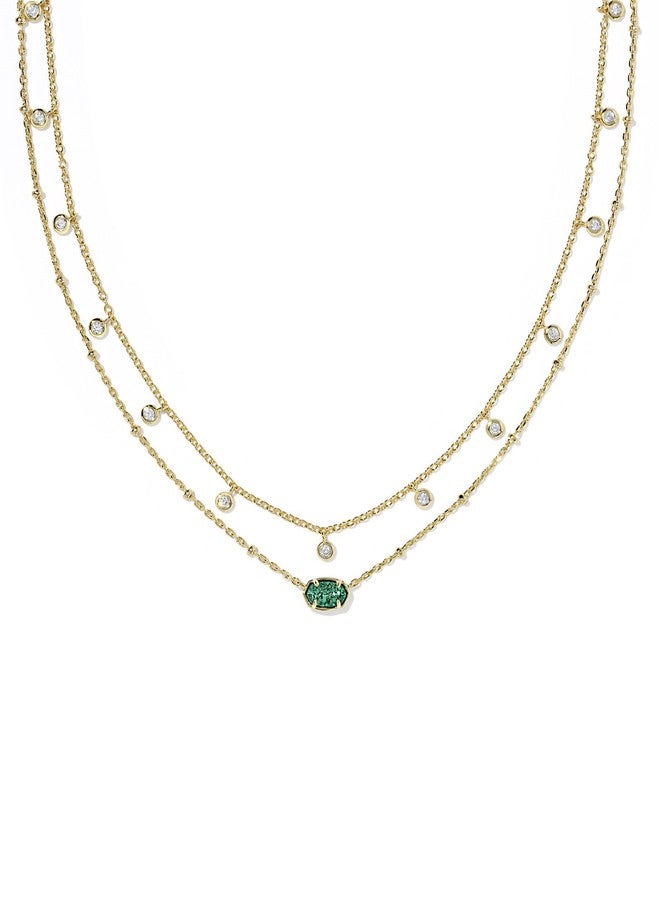 كيندرا سكوت قلادة كيندرا سكوت إيميلي كريستال متعددة الخيوط من حجر الزمرد دروزي، مطلية بالذهب عيار 14 قيراطًا، مجوهرات عصرية للنساء - Image 1