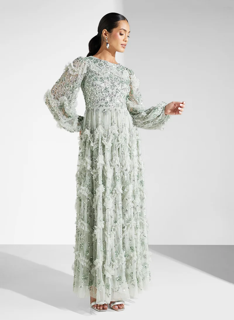 Maya Embellished Blouson Sleeve Maxi Dress