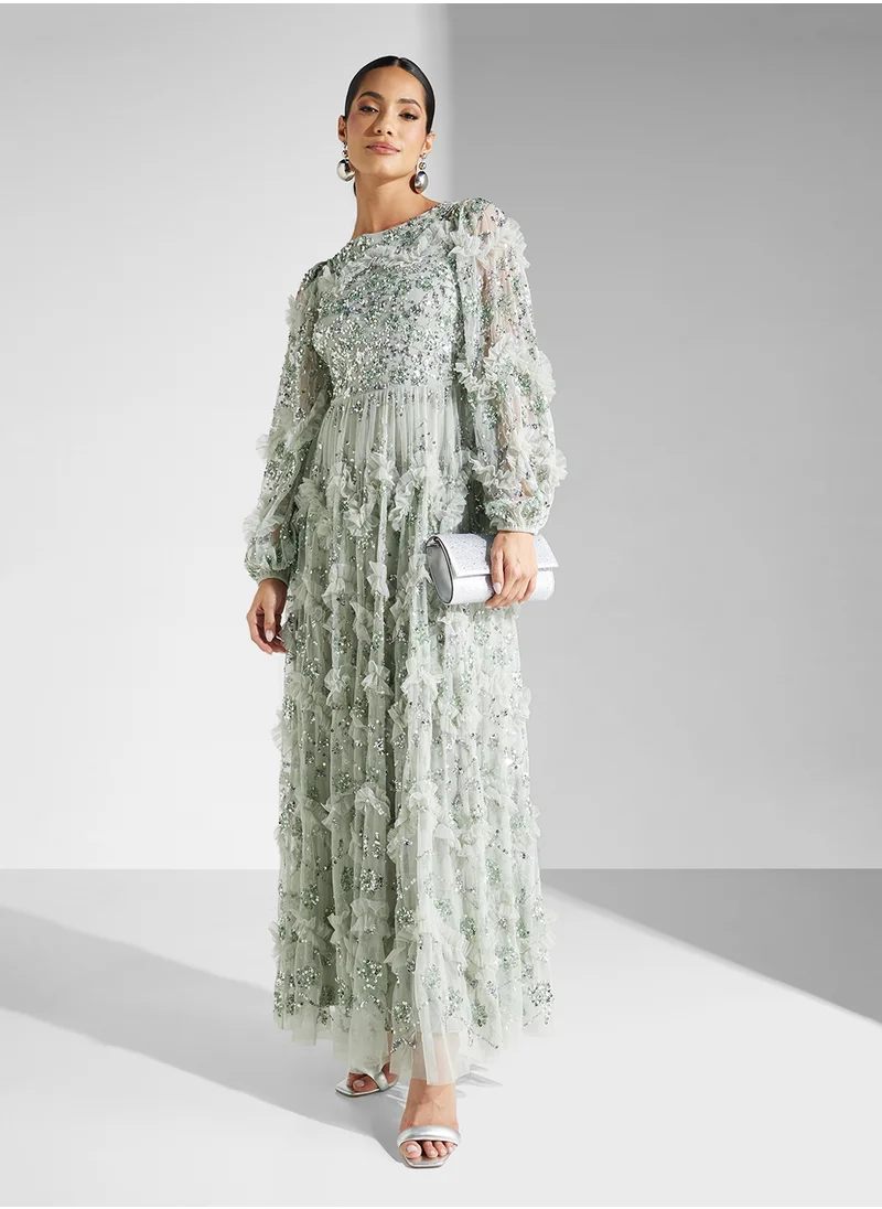 مايا Embellished Blouson Sleeve Maxi Dress