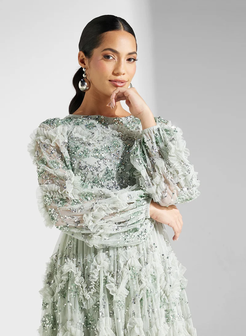 Maya Embellished Blouson Sleeve Maxi Dress