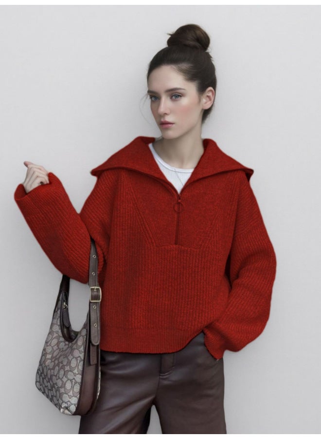 Leyuan Autumn Winter New Style Half-zip Pullover Sweater Women High-end Loose Slimming Knit Top - Image 5