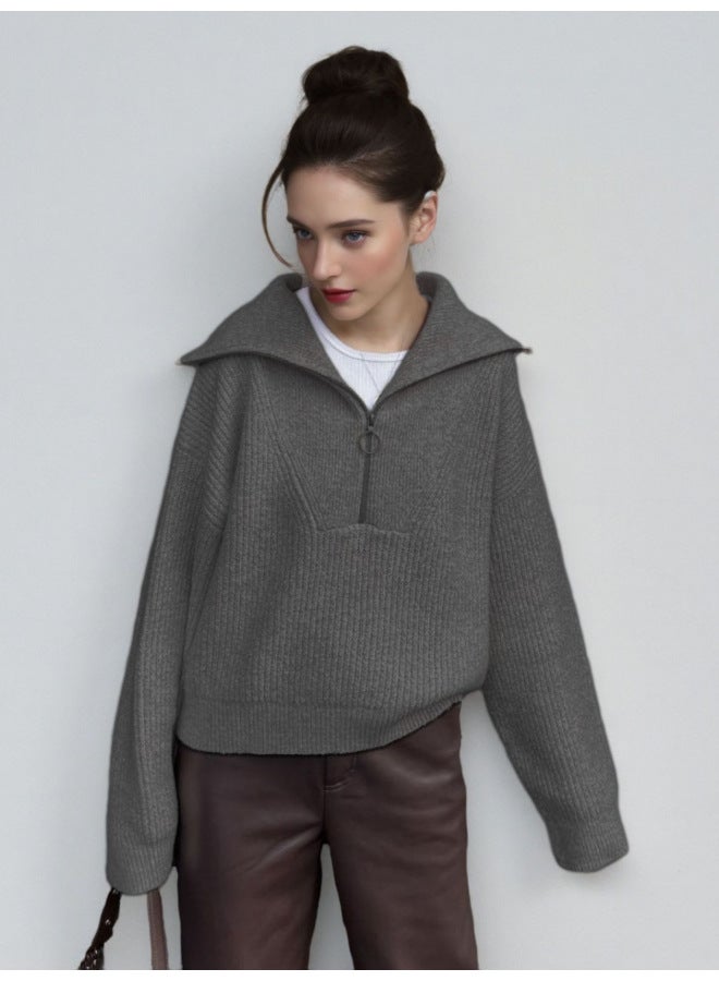 Leyuan Autumn Winter New Style Half-zip Pullover Sweater Women High-end Loose Slimming Knit Top - Image 4