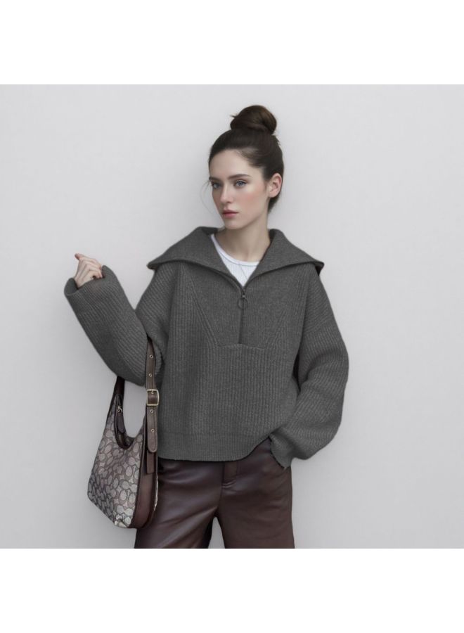 Leyuan Autumn Winter New Style Half-zip Pullover Sweater Women High-end Loose Slimming Knit Top - Image 1