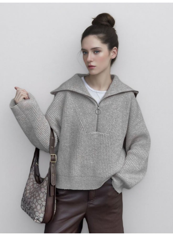 Leyuan Autumn Winter New Style Half-zip Pullover Sweater Women High-end Loose Slimming Knit Top - Image 3