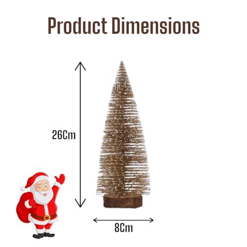 RIANZ Artificial Frosted Mini Christmas Tree, Xmas Bottle Brush Tree with Wood Base and Ball Ornaments for Christmas Decorations, Home, Kitchen, Dining Table - 1Pc (Golden) - Image 3