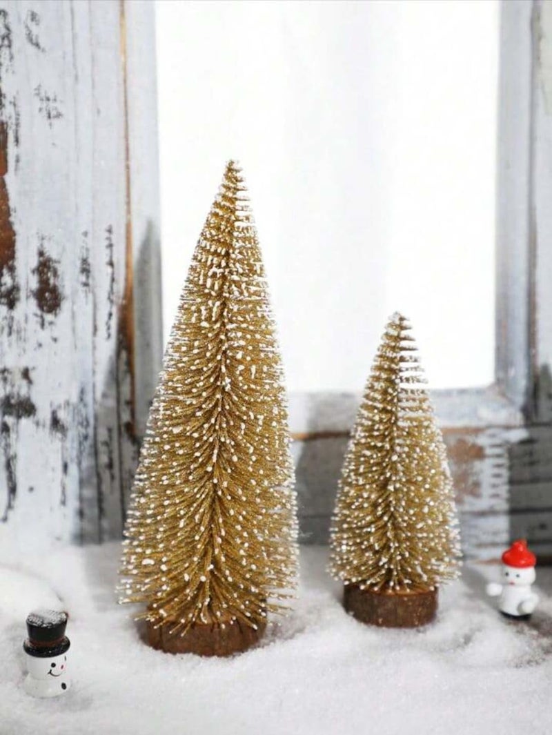 RIANZ Artificial Frosted Mini Christmas Tree, Xmas Bottle Brush Tree with Wood Base and Ball Ornaments for Christmas Decorations, Home, Kitchen, Dining Table - 1Pc (Golden) - Image 1