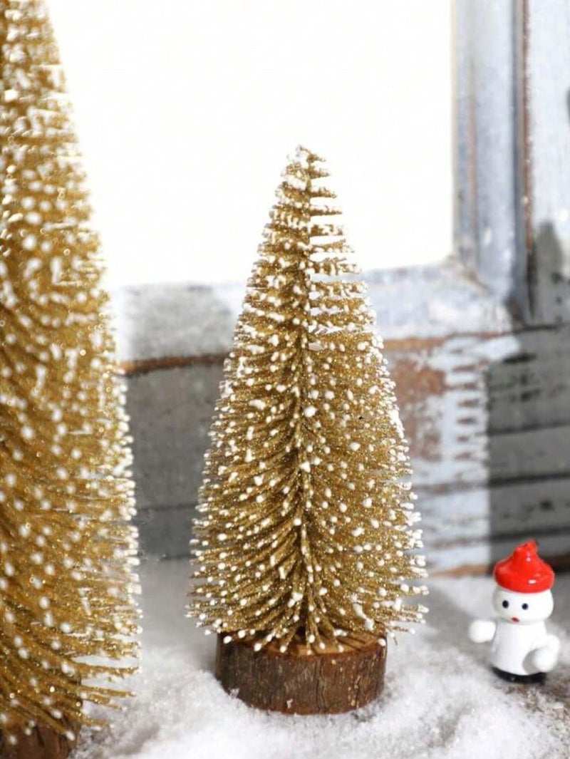 RIANZ Artificial Frosted Mini Christmas Tree, Xmas Bottle Brush Tree with Wood Base and Ball Ornaments for Christmas Decorations, Home, Kitchen, Dining Table - 1Pc (Golden) - Image 4