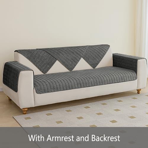 Muamar Couch Arm Covers Chair Arm Covers, Non Slip Sofa Arm Covers, Armrest Covers for Sofa, Furniture Covers Couch Protector Set of 2pcs (26x26inch, Dark Grey) - Image 4