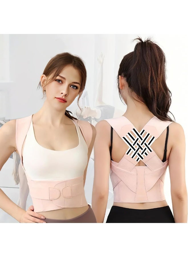 Posture Corrector and Back Brace for Women Men Adjustable Back Straightener Pink L Corrector Support  Posture Trainer - Image 1