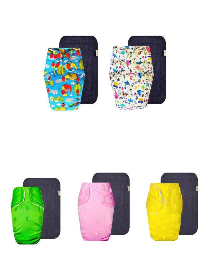 Dumbledo Premium Cloth Diaper with Gray Insert (Pack of 5) | Hypoallergenic | 6-Layer Absorbent Pad | Travel Friendly | Ideal for Toddlers | 3 Months - 3 Years | Unisex Baby - Image 1