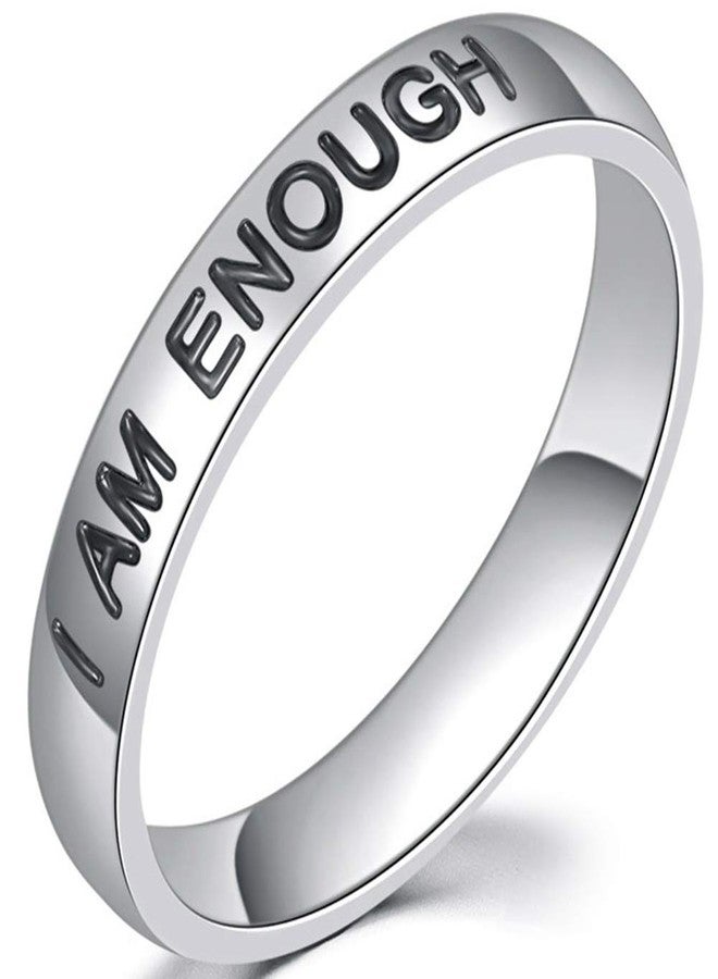 Jude Jewelers 4mm Stainless Steek I am Enough Encouragement Inpiration Mantra Graduation Wedding Band Stackable Ring (Silver, 9)