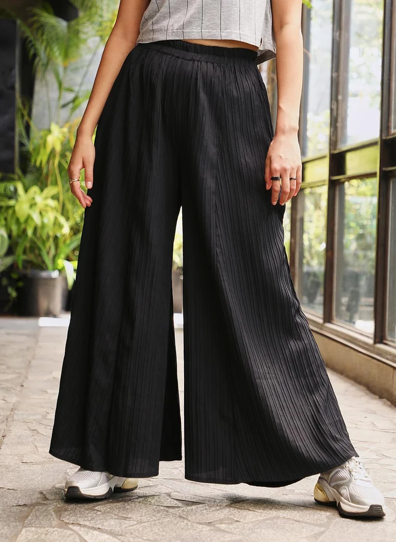 PINACOLADA Women's Midnight Black Striped Piping Flared Trousers