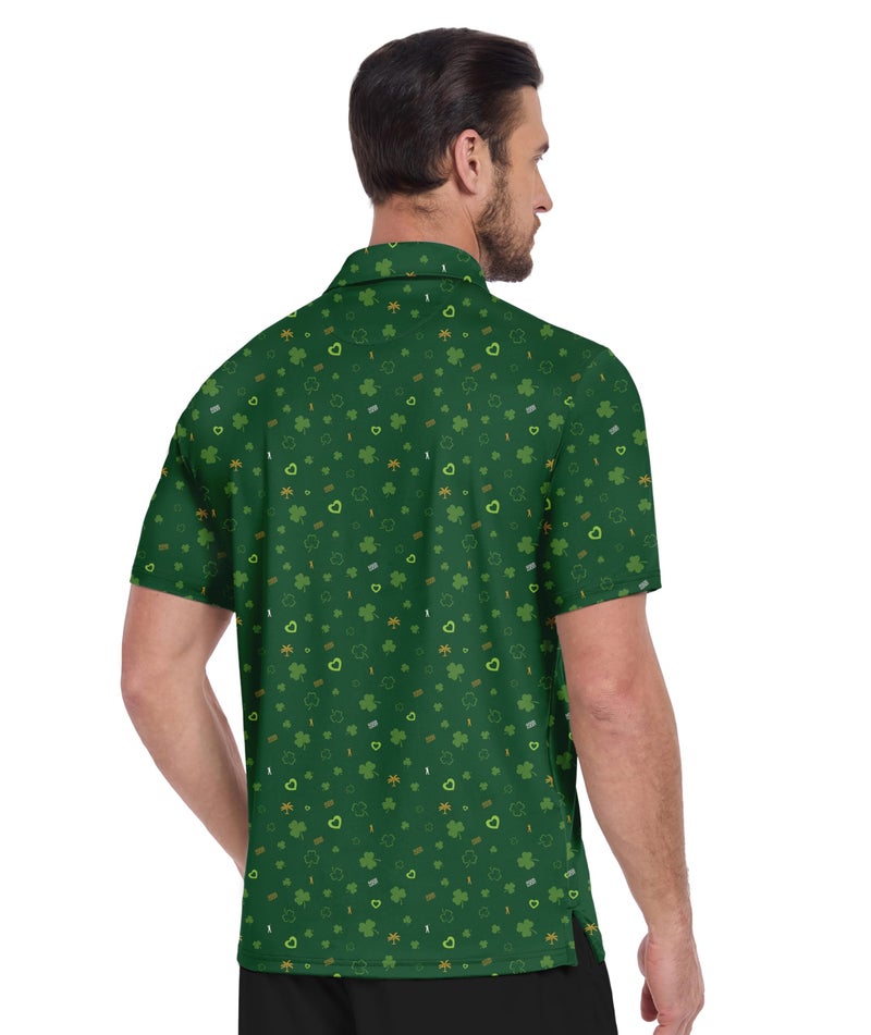 ZITY Mens Golf Shirt Short Sleeve Moisture Wicking Performance Daily Casual Print Patterns Collared Golf Polo Shirts for Men Bright Green Large - Image 2