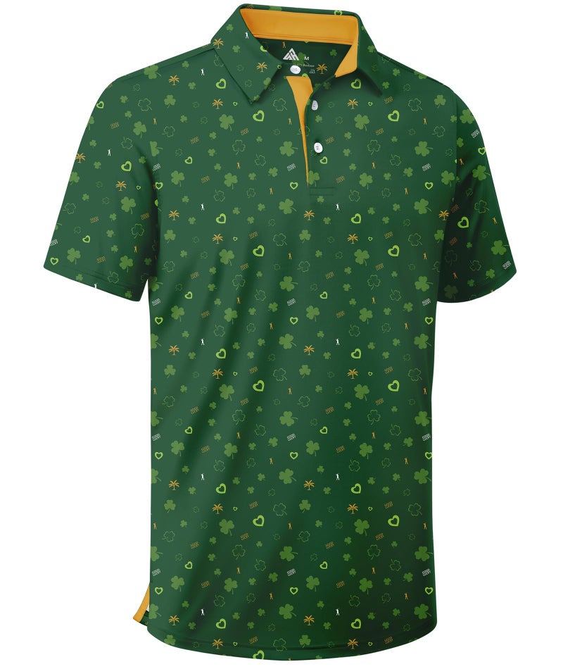 ZITY Mens Golf Shirt Short Sleeve Moisture Wicking Performance Daily Casual Print Patterns Collared Golf Polo Shirts for Men Bright Green Large - Image 1