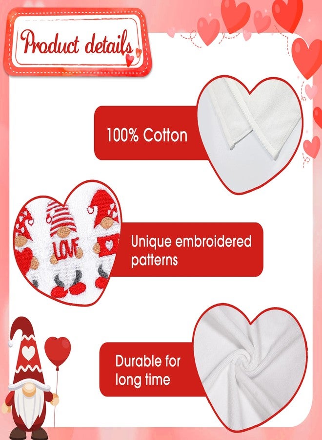 NEWLIGHTURE Valentines Day Hand Towels 100% Cotton Embroidered Red Gnome Heart Decorative Bathroom Kitchen Dish Towels Set Gift Set of 2 14x29 inch - Image 4