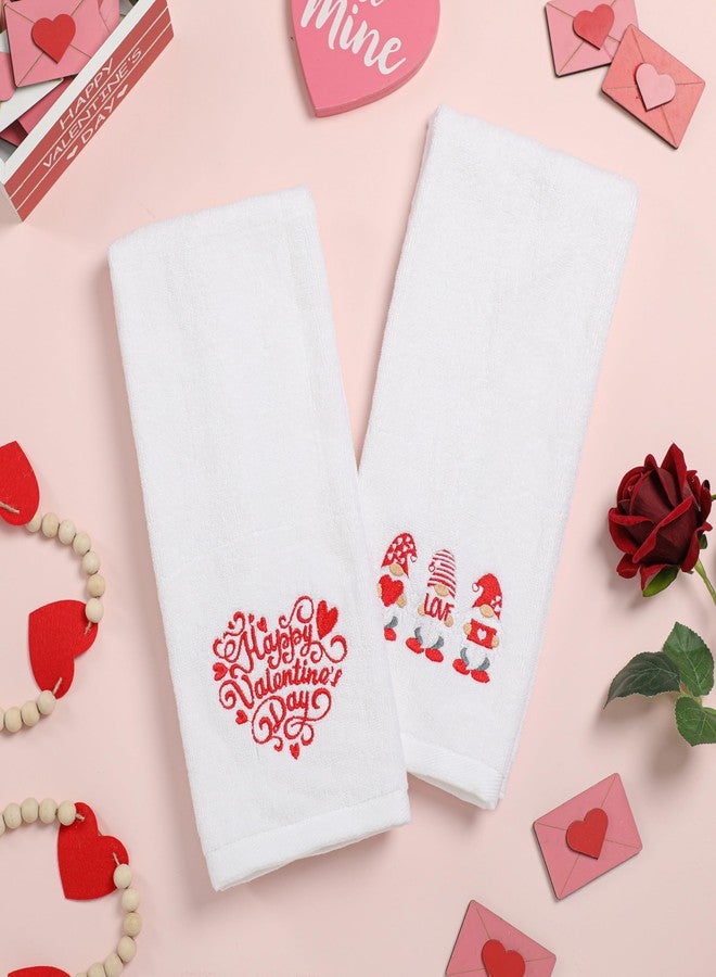 NEWLIGHTURE Valentines Day Hand Towels 100% Cotton Embroidered Red Gnome Heart Decorative Bathroom Kitchen Dish Towels Set Gift Set of 2 14x29 inch - Image 2