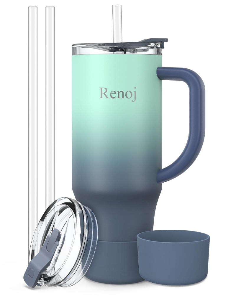 Renoj Insulated Mug 100% Leak Proof Insulated Water Bottle for Iced Coffee & Hot Drinks - Fits Car Cup Holder, Ideal Gift, 2 Straws & Silicone Boot - SnapShift Blue Gradient 32 oz - Image 1