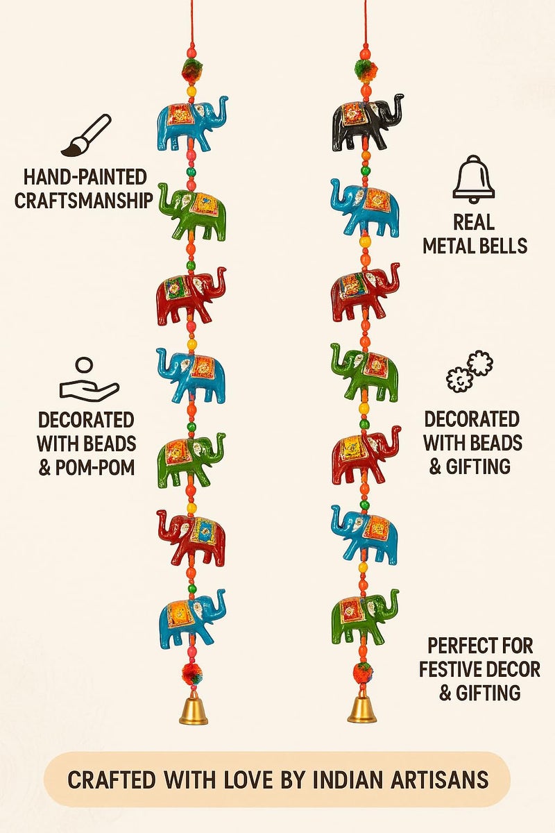DreamKraft Paper Mache Elephant Door Hanging, Vibrant Multicolor Décor (95 cm, 14 Elephants) - Image 5